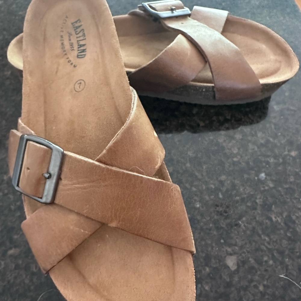 Eastland Brown Sandals with Cork Footbed and Adjustable Straps